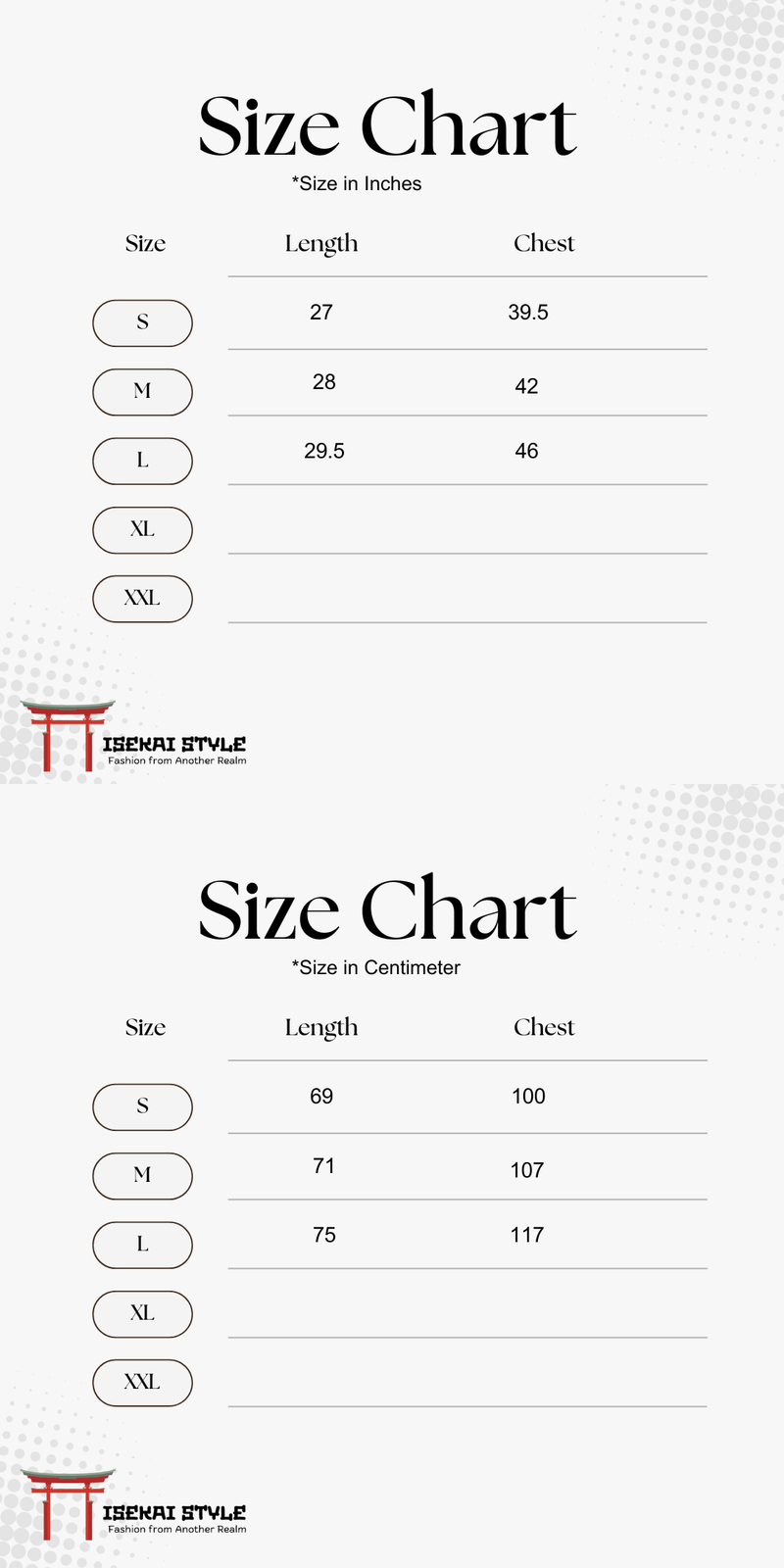 Size chart for Chibi Shadow Army Shadow Fade Shirt